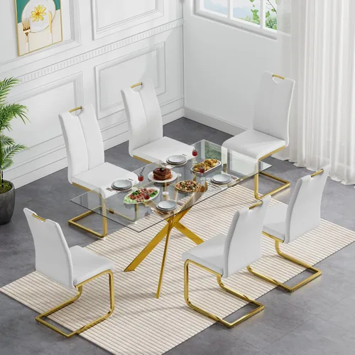 Miniatura 49 de Juego de mesa de comedor redonda de 3 piezas para 2, mesa de cocina moderna de vidrio plateado y sillas para 2 con sillas tapizadas, juego de mesa