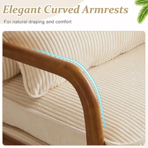 Miniatura 6 de VINGLI Juego Mejorado de 2 Sillones de Acento de Pana Premium, Sillón Tapizado con Brazos, Silla de Lectura Cómoda de Madera Maciza con Almohada