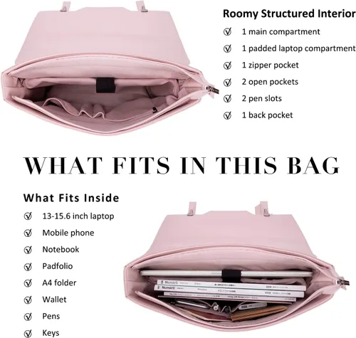 Miniatura 4 de ECOSUSI Bolso de mensajero para portátil para mujer, maletín de 15,6 pulgadas para portátil Rosa