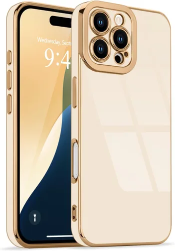 Miniatura 171 de Lafunda Diseñada para iPhone 13 Pro, fundas lujosas con chapado lindo para mujeres y niñas, elegante borde dorado, a prueba de golpes, TPU con funda