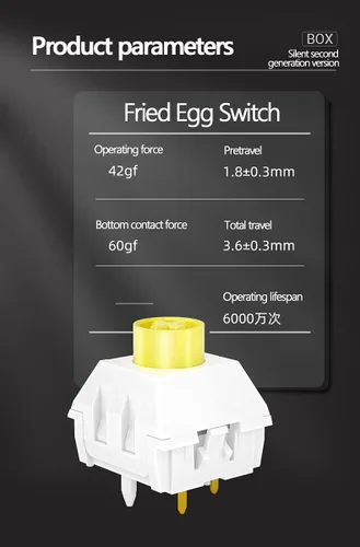 Miniatura 2 de KPREPUBLIC Kailh Fried Egg V2 Switch RGB SMD Lineal 2.12 oz Interruptores para teclado mecánico mx vástago 5pin pom autolubricante amarillo