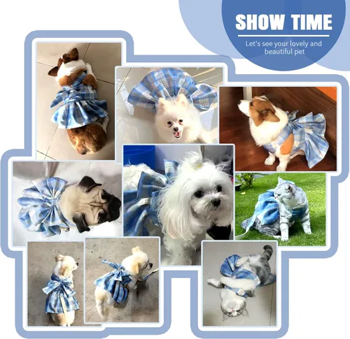 Miniatura 6 de PETCARE Vestido de Perro a Cuadros con Corbata de Moño y Arnés Correa para Perros Pequeños, Gatos, Niñas, Lindos Vestidos de Princesa para Perros