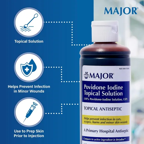 Miniatura 4 de Major Pharmaceuticals 254839 Povidone Yodine Solución tópica, volumen de 8.0 fl oz, rojo-marrón