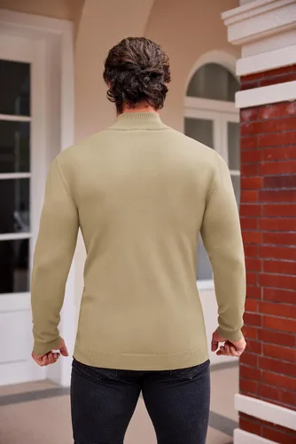 Miniatura 3 de COOFANDY Suéter de cuello alto falso para hombre, ajuste delgado, informal, básico, suéter térmico de punto