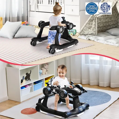 Miniatura 9 de BABY JOY Andador de bebé 4 en 1, Andador de actividad plegable con altura y velocidad ajustables, música, luces, antivuelco, andador de empuje