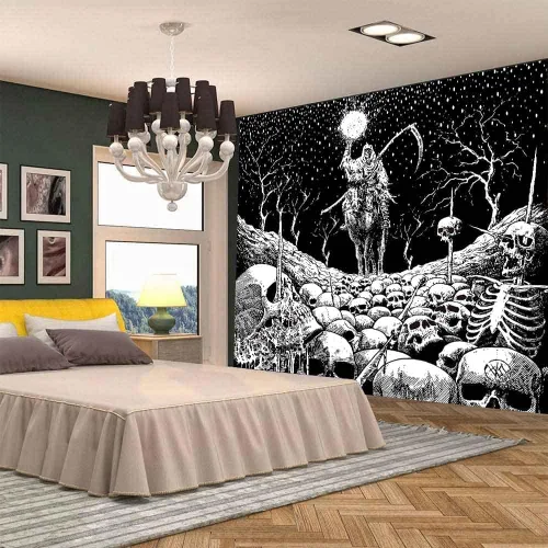 Miniatura 3 de Aidatain Grim Reaper - Tapiz de calavera de muerte de esqueleto para colgar en la pared de los hombres, para dormitorio, fantasía, tela de franela