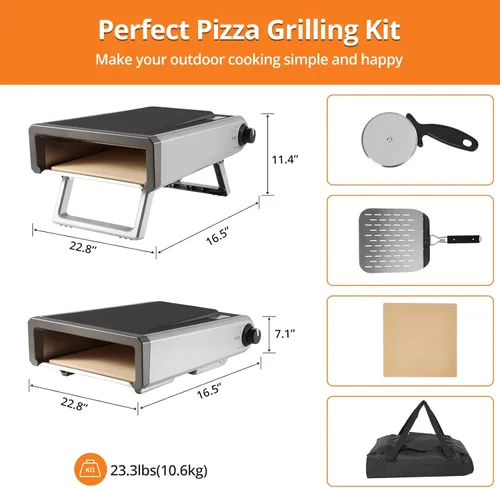 Miniatura 6 de Horno de pizza de gas de 12 pulgadas, hornos de pizza portátiles para exteriores con kit de accesorios, horno de pizza de cocina de acero inoxidable