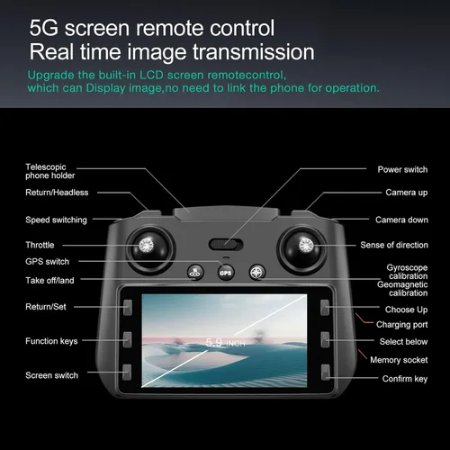 Miniatura 7 de Dron con cámara 4K, drones GPS HD para adultos, control remoto con pantalla, evitación de obstáculos, motor sin escobillas FPV, transmisión 5G, 2