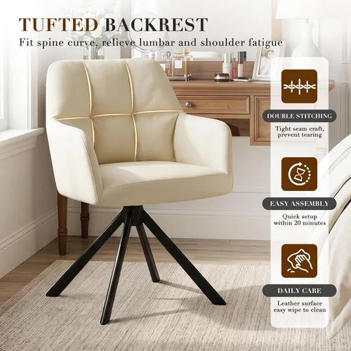 Miniatura 6 de EALSON Cómoda silla de escritorio de cuero, moderna silla de trabajo para computadora, sin ruedas, silla giratoria con brazo de respaldo medio