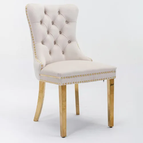 Miniatura 5 de HomVent Juego de mesa de comedor moderna de mármol sintético para 4 personas, mesa de cocina rectangular con 4 sillas beige (dorado)