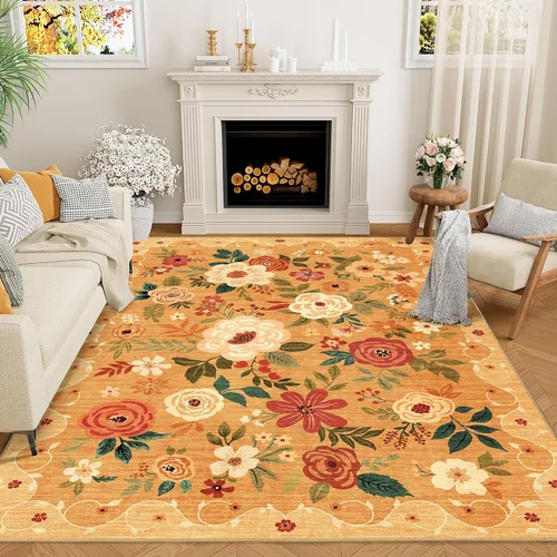 Miniatura 132 de DUKINO Alfombra de área de 6 x 9 pies, alfombra floral para sala de estar, ligera, antideslizante, lavable, alfombra de interior de pelo bajo