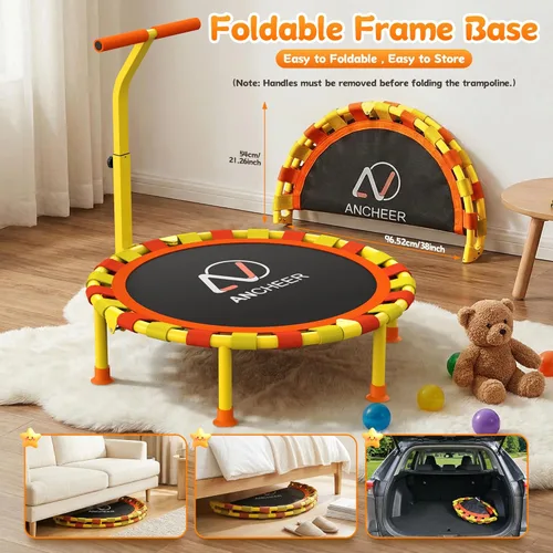 Miniatura 4 de ANCHEER 38'' Toddler Trampoline with Adjustable Handle, 150lbs Capacity Mini Trampoline for Kids Ages 1-6, Foldable & Easy to Assemble