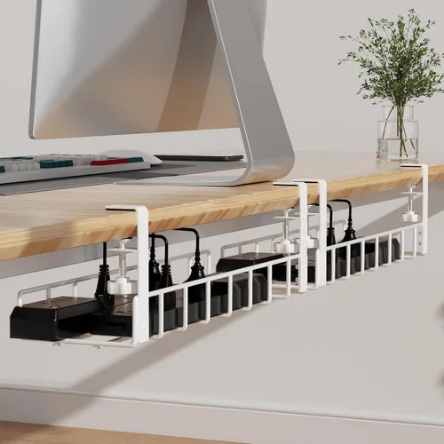 Miniatura 7 de Paquete de 2 bandejas de organización de cables debajo del escritorio, 31.4 pulgadas, organización de cables debajo del escritorio sin taladrar Negro
