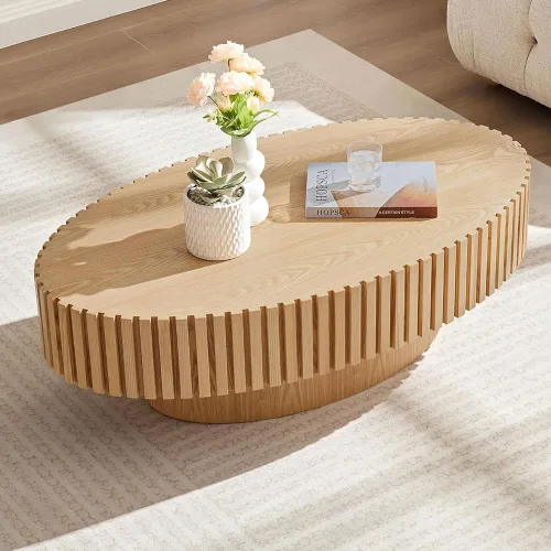 Miniatura 34 de Mesa de Centro Cuadrada de 35.43'' para Sala de Estar Mesa de Centro Acanalada Mesa Central Moderna con Pedestal para Apartamento Negro