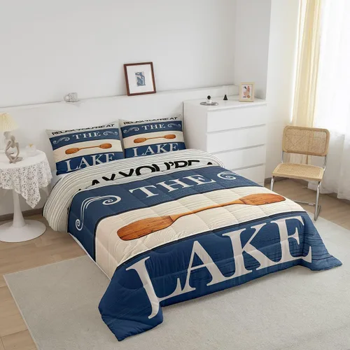 Miniatura 2 de jejeloiu Juego de edredón de lago para niños, tamaño individual, juego de ropa de cama relajante de paleta de lago para niños, decoración de casa