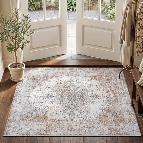 Miniatura 50 de jinchan Alfombra floral primaveral de 2 x 3 pies para entrada, alfombra desgastada lavable, de pelo corto, suave, pequeña, antideslizante, tapete