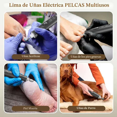Miniatura 6 de PELCAS Limadora de Uñas Eléctrica, taladro de uñas inalámbrico de 10 velocidades con luz LED, kit portátil de manicura y pedicura, lima de uñas