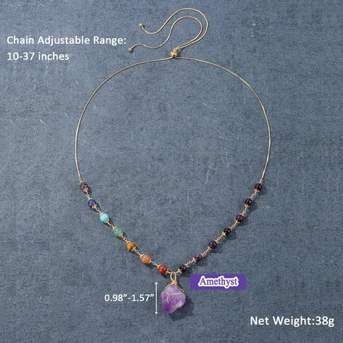 Miniatura 6 de Jovivi Collares de piedra curativa de 7 cuentas de chakras para mujer, ajustable, chapado en oro de 14 quilates, envuelto en alambre de cristal