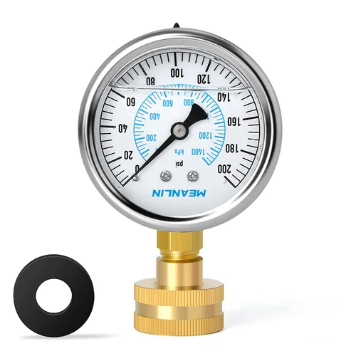 MEANLIN MEASURE 0~200 Psi Manómetro de acero inoxidable, esfera con cara de 2.5 pulgadas, 3/4" hembra, relleno de líquido, presión de agua, aceite y