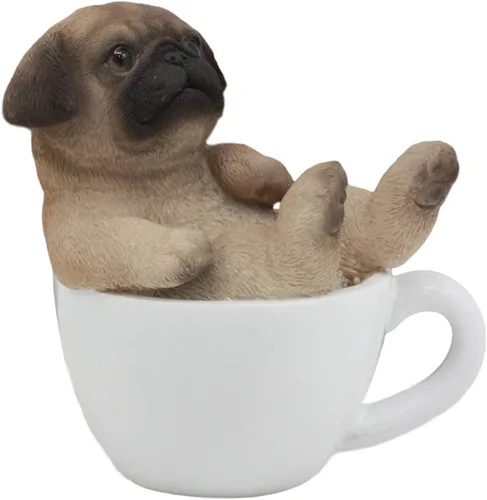 Miniatura 3 de Ebros Gift Mini adorable taza de té realista de perro carlino en figura de taza de té blanco, 3 pulgadas de alto, perro de raza de perro, escultura