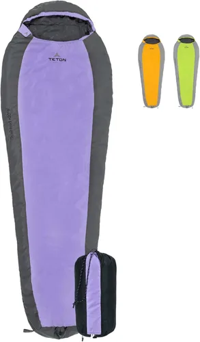 Miniatura 13 de Saco de Dormir Teton 20F y 5F; Saco de Dormir Ultraligero y Cálido para Momia para Adultos y Niños, Acampada, Mochilero, Senderismo Rojo doble