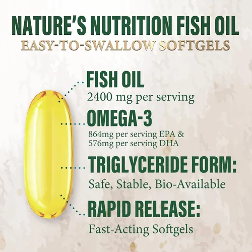 Miniatura 3 de Suplementos de aceite de pescado Omega 3 – 2400 mg de aceite de pescado por porción – Omega-3 de triple fuerza con ácidos grasos EPA y DHA – Apoyo