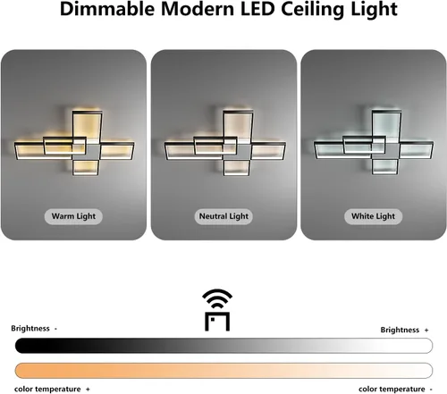 Miniatura 3 de Lámpara de techo LED, lámpara de techo moderna de montaje empotrado de 92 W, lámpara de techo acrílica cuadrada negra para cocina, dormitorio