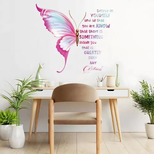 Miniatura 5 de Grandes calcomanías adhesivas de mariposas inspiradoras para pared, calcomanías de pared motivacional con frases positivas para pelar y pegar