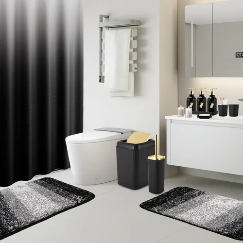 Miniatura 8 de 21PCS Bathroom Sets with Shower Curtain and Rugs Bathroom Accessories Set Beige Bathroom Set Complete with Trash Can, Toilet Brush, Qtip Holder &