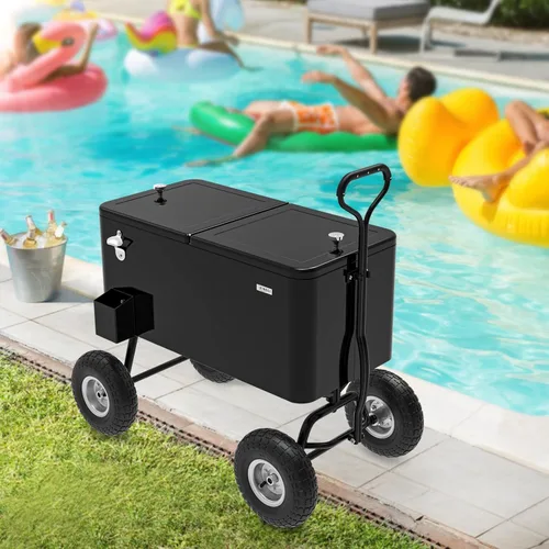 Miniatura 8 de VINGLI Caja Refrigeradora Rodante de 80 Cuartos de Galón, con Mango Largo y Ruedas de 10 Pulgadas, Portabebidas Portátil para Playa, Patio, Fiesta