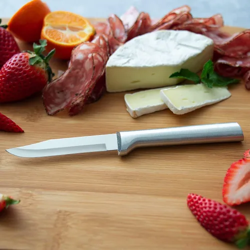 Miniatura 5 de Rada Cuchillo de pelar regular (R101) con afilador de borde rápido (R119), hoja de acero inoxidable de 3.25 pulgadas, mango plateado, paquete de 3