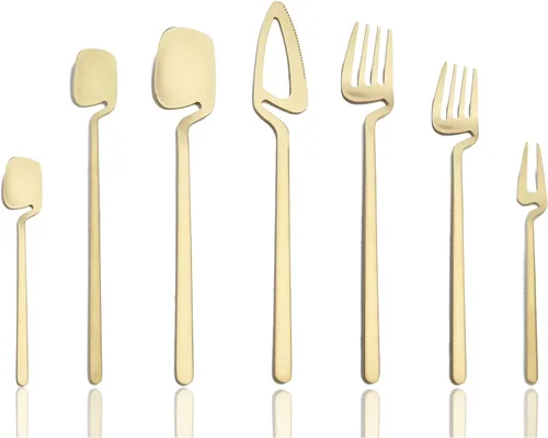 Miniatura 10 de JASHII Juego de cubiertos de 28 piezas de acero inoxidable 304 para 4, juego de utensilios de metal para comer, incluye tenedor de frutas y cuchara