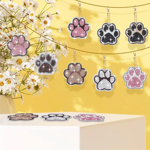 Miniatura 6 de YLOLUL 16 llaveros con forma de pata de perro con forma de pata de perro, kits de llaveros de arte de diamantes de doble cara para principiantes