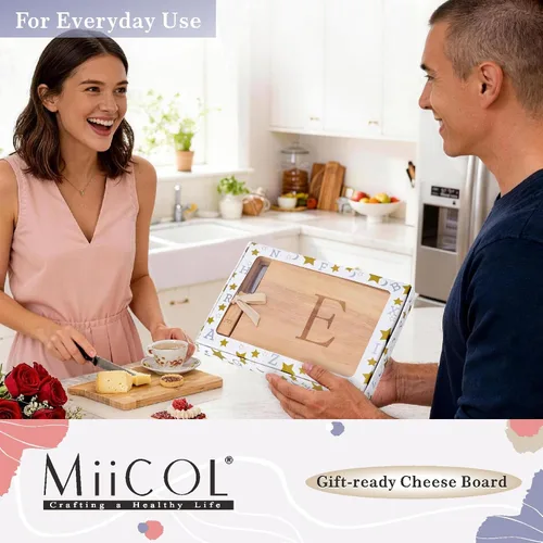 Miniatura 8 de Miicol Tabla de madera para charcutería, tabla de queso con monograma de 10 pulgadas, tabla de cortar inicial personalizada con esparcidor, regalo