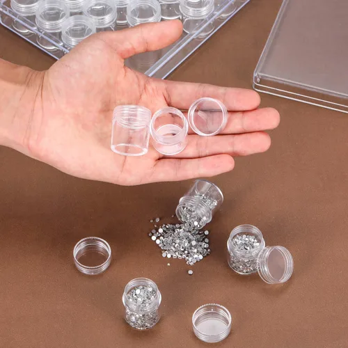Miniatura 6 de Blulu Organizador de cuentas de 30 rejillas, contenedores de cuentas de arte de diamantes con tapa, plástico transparente, pequeños frascos