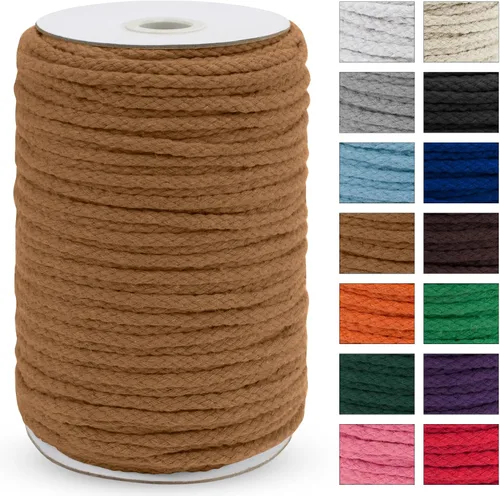 Miniatura 20 de JeogYong - Cuerda de macramé trenzada 5mm x 90m, cuerda de algodón trenzada de 8 hebras natural, cuerda de cordón de dibujo colorida para colgar