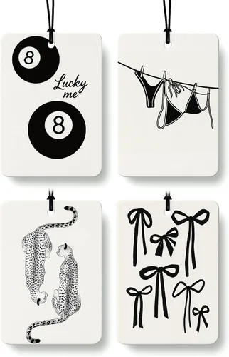 Dark Coquette - Ambientador femenino para automóvil, 4 piezas, retro negro Lucky 8 Ball Cheetah colgante ambientador para autos, armario, cajón,
