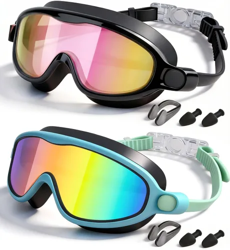 Miniatura 16 de Swim Goggles 2 Pack, Wide View Anti Fog&UV Swimming Goggles for Audlt, No Leaking Swim Glasses for Men Women Kids Aqua & Plata Brillante