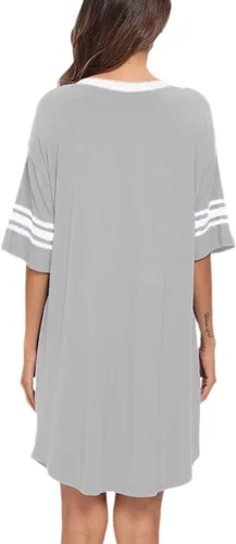 Miniatura 4 de Camisas de dormir para mujer, de manga corta, de algodón, con cuello en V, camisones de gran tamaño, lindo camisón estampado