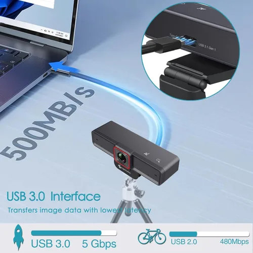 Miniatura 4 de Angetube Cámara web 4K AI: cámara web con seguimiento de IA micrófonos con cancelación de ruido dual AI - habilitado para HDR, USB 3.0, control