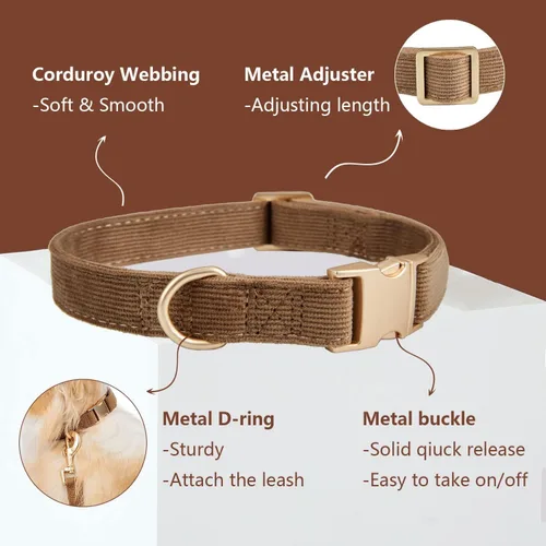 Miniatura 3 de Collar suave para perro con hebilla de metal, ajustable, duradero, cómodo, de pana de algodón, para perros grandes, medianos y pequeños, collares