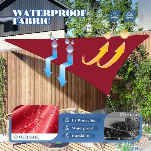 Miniatura 2 de ECOOPTS Toldo impermeable triangular, 12 x 12 x 12 pies, bloqueo UV, para patio al aire libre, pérgola, jardín (rojo)