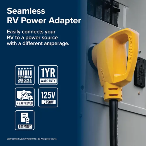 Miniatura 3 de Adaptador eléctrico Powergrip Dogbone 55175 de Camco, con mango, 18 pulgadas, color amarillo