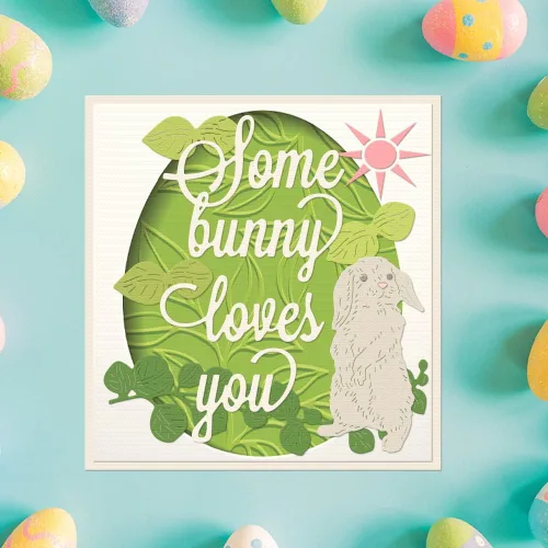 Miniatura 3 de Troqueles de conejo de Pascua de metal para hacer tarjetas, palabras de Pascua, hojas, marco de encaje, troqueles de corte para decoración de LAEVES