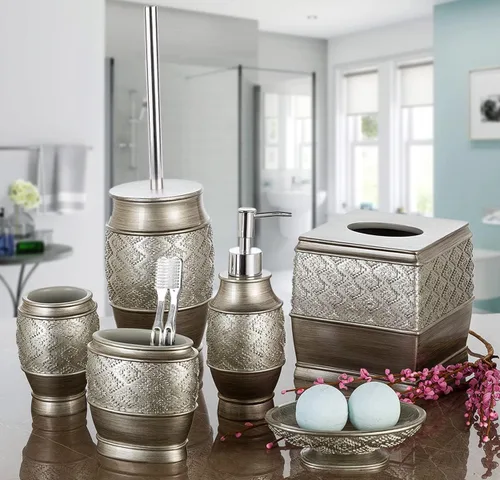 Miniatura 2 de Creative Scents Dublin Silver - Juego completo de accesorios de baño, juego de baño de 6 piezas de plata cepillada: escobilla de inodoro y soporte