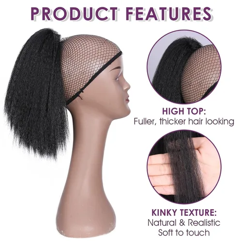 Miniatura 3 de WIGNEE Extensiones de cabello rizado tipo cola de caballo de 12 pulgadas, clip de garra, Yaki 1B/30, extensiones de cola de caballo para mujeres