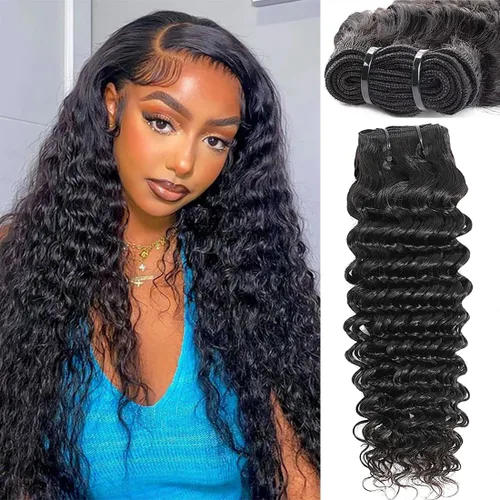 Miniatura 12 de Paquetes de cabello ondulado profundo, cabello humano rizado, 18 20 22 pulgadas, paquetes de cabello humano rizado y ondulado 100% sin procesar