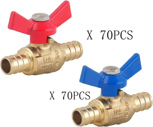 Miniatura 2 de LD- Válvula de bola de latón PEX de 1/2 pulgada, válvula de bola de cierre PEX de latón LF de 1/2 pulgada con mariposa roja y azul o mango en T