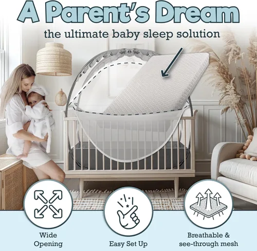 Miniatura 4 de Tienda de campaña para cuna de bebé, tienda de campaña para cama infantil con máquina de ruido blanco, apertura de cremallera ancha, funda de cuna