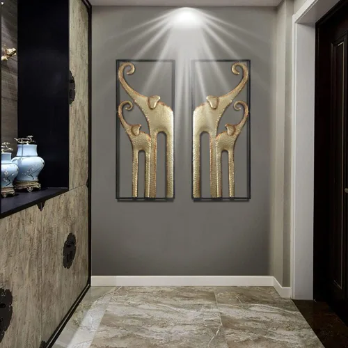 Miniatura 7 de HKaikzo Juego de 2 decoraciones de pared de elefante dorado, esculturas 3D grandes de metal africano para sala de estar, decoración de animales